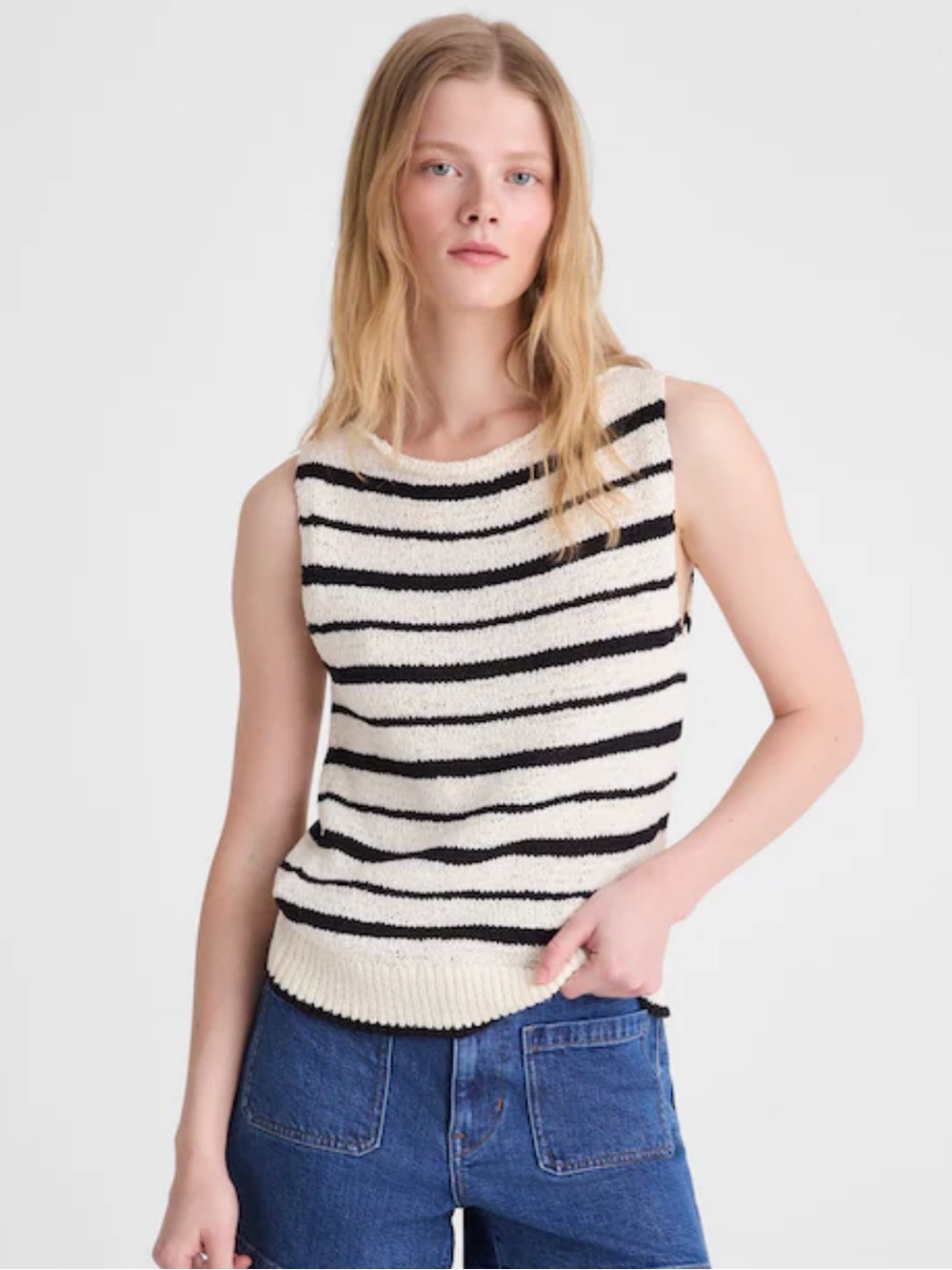 Madewell Boatneck Sweater Tank - Ivory And Black Stripe